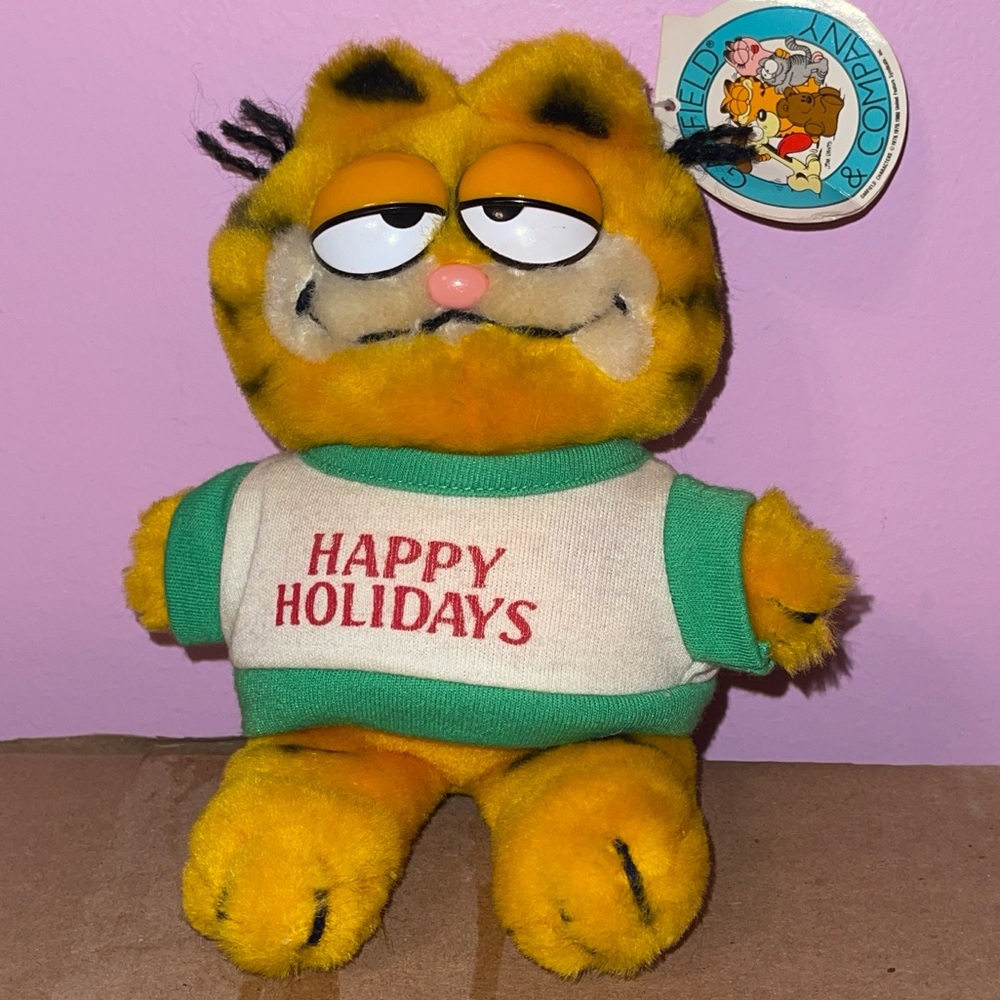 RARE vintage 1981 Garfield Christmas Happy Holidays plush cat Dakin Jim Davis